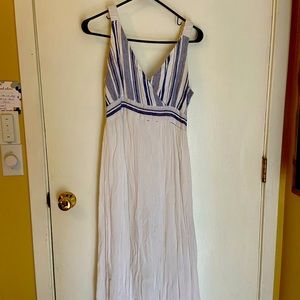 White max dress with blue pattern